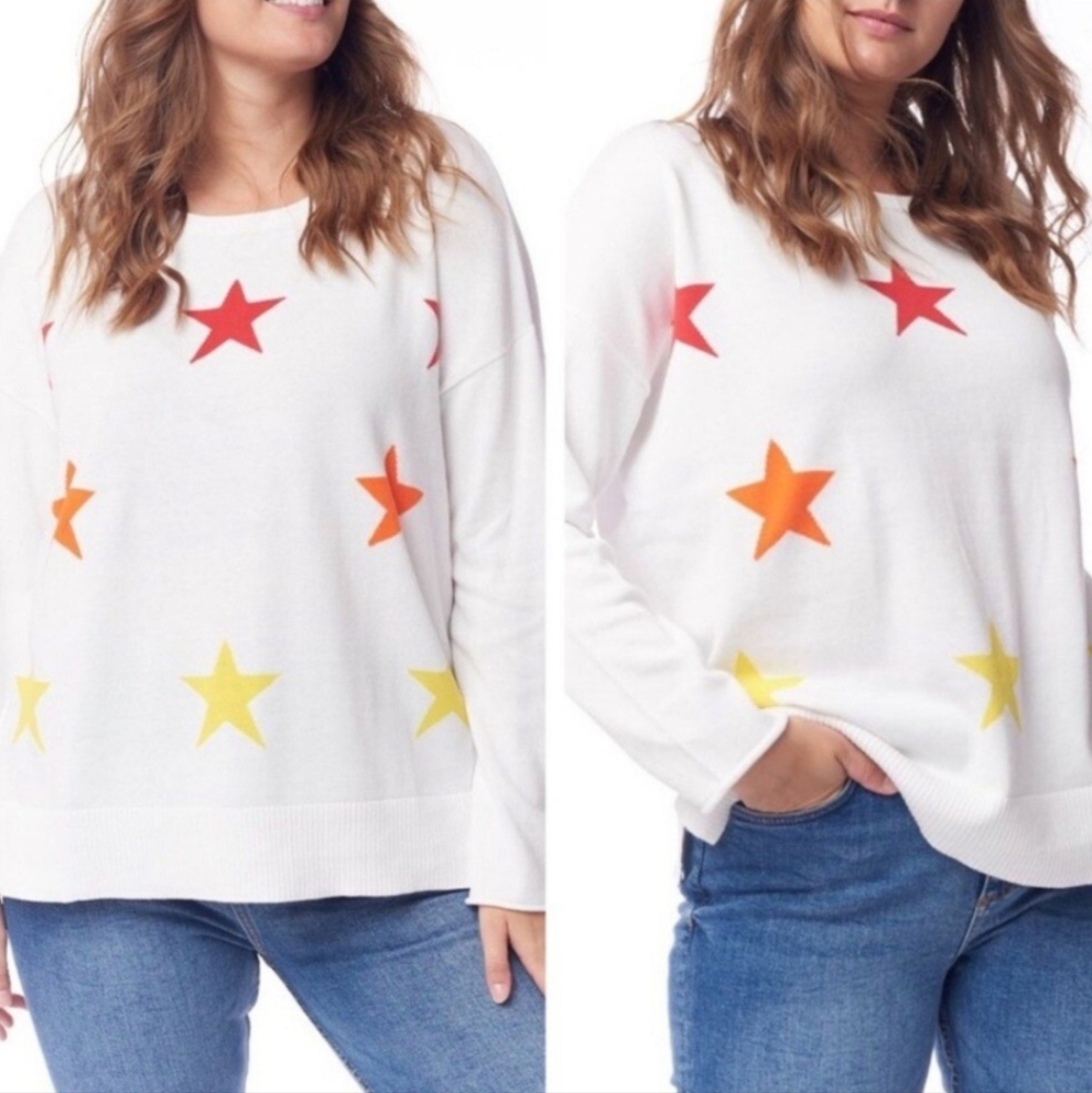 Lisa Todd Star Struck White Sweater with Vibrant Star Accents